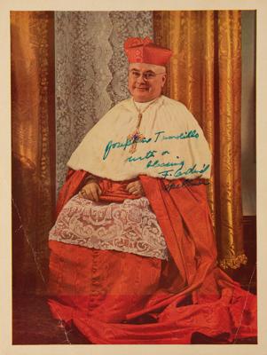 Lot #187 Cardinal Cushing and Cardinal Spellman (5) Signed Items with an Archbishop Zucchetto - Image 4