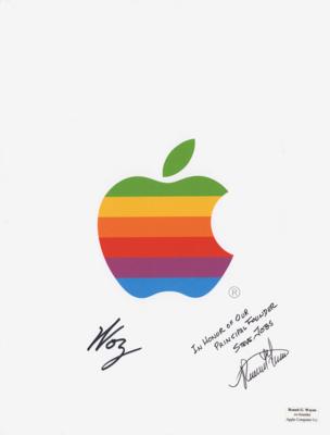 Lot #170 Apple: Steve Wozniak and Ron Wayne Signed Apple Logo Promotional Sheet