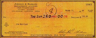 Lot #599 The Doors: Jim Morrison Signed Check and Waiting for the Sun Album Signed by (3) Members - Image 4