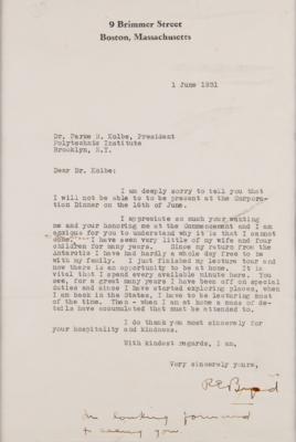 Lot #181 Richard E. Byrd Signed Photograph and Typed Letter Signed - Image 2