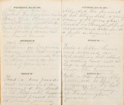 Lot #358 Union Soldier's Diary: 1861, with entries on Elmer Ellsworth and Abraham Lincoln - Image 1