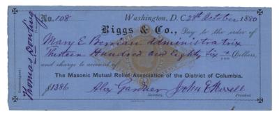 Lot #478 Alexander Gardner Signed Check - Image 1