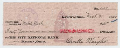 Lot #373 Orville Wright Signed Check
