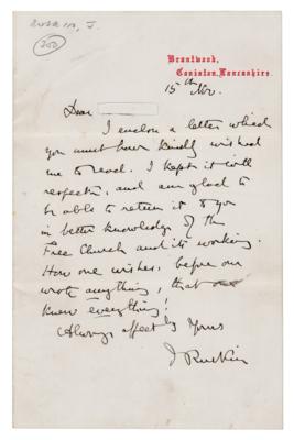 Lot #569 John Ruskin Autograph Letter Signed