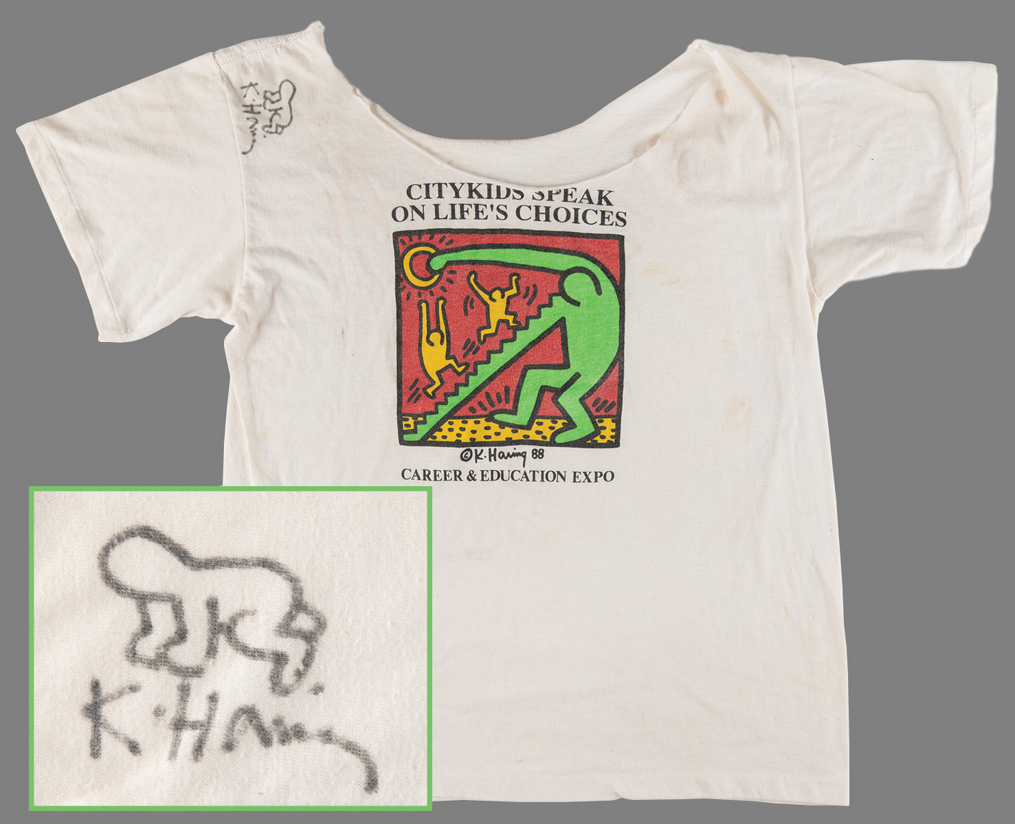 Lot #459 Keith Haring Signed Sketch on T-Shirt