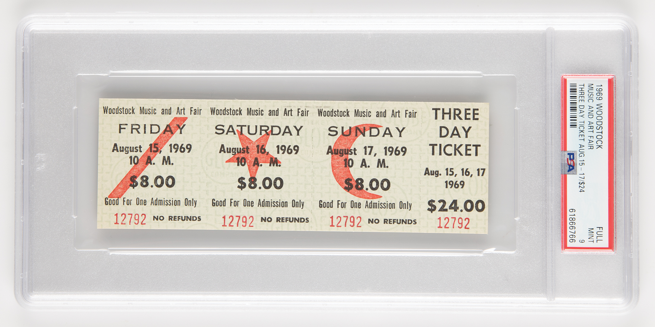 Lot #777 Woodstock Three-Day Admission Ticket PSA