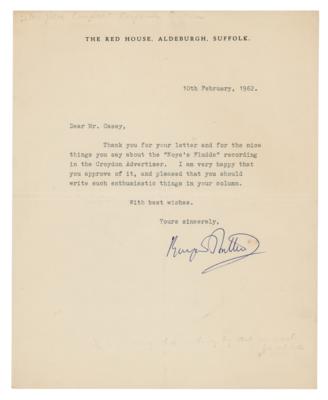Lot #617 Benjamin Britten Typed Letter Signed on 'Noye's Fludde'