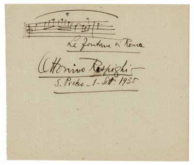 Lot #659 Ottorino Respighi Autograph Musical Quotation Signed - Fountains of Rome - Image 1