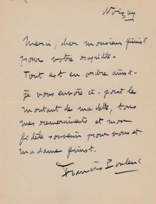 Lot #654 Francis Poulenc Autograph Letter Signed - Image 1
