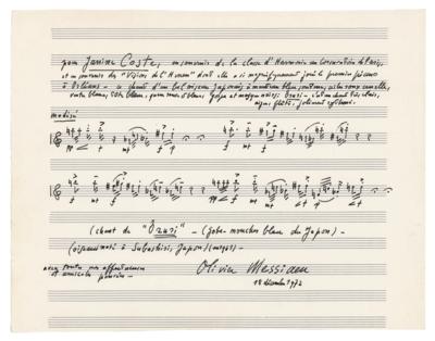 Lot #645 Olivier Messiaen Autograph Musical Quotation Signed - Image 1