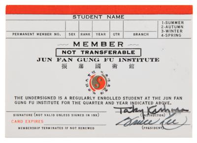 Lot #825 Bruce Lee Signed Membership Card for the Jun Fan Gung Fu Institute