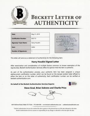 Lot #822 Harry Houdini Typed Letter Signed on Vanishing Elephant Trick - Image 2