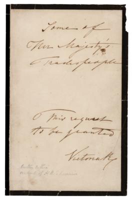 Lot #274 Queen Victoria Early Autograph Note Signed