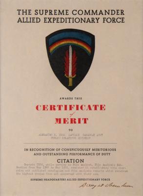 Lot #31 Dwight D. Eisenhower Signed Certificate of Merit for a Canadian Army Captain - Image 2