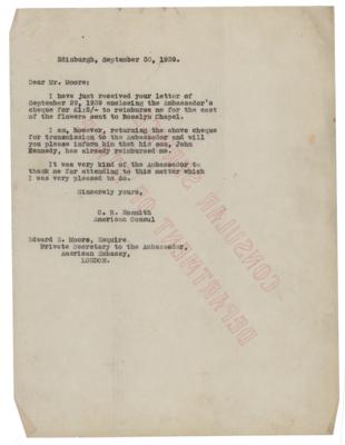 Lot #33 John F. Kennedy Typed Letter Signed on Memorial for a WWII Airman Killed While in Active Service with the Royal Air Force on September 8, 1939 - Image 3