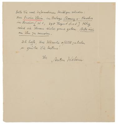 Lot #588 Anton von Webern Content-Rich Autograph Letter Signed, Offering a Detailed History of His Musical Career and His Association with Arnold Schoenberg - Image 3