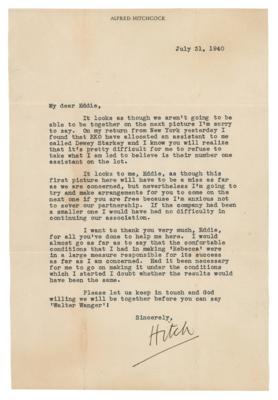 Lot #817 Alfred Hitchcock Typed Letter Signed on "the comfortable conditions I had in making ‘Rebecca’" - Image 1