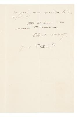 Lot #461 Claude Monet Autograph Letter Signed on the Return of "the framed Venice" - Image 2