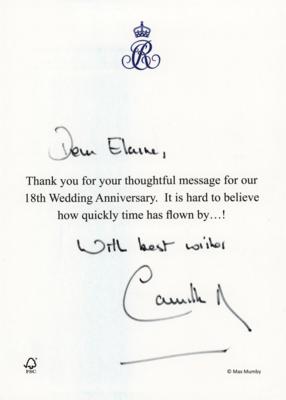 Lot #185 Camilla, Queen Consort Signed Anniversary