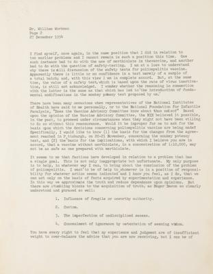 Lot #154 Jonas Salk Typed Letter Signed on Polio Vaccine and Efforts "to bring about the conclusion of the problem of poliomyelitis" - Image 2