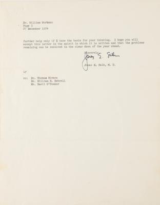 Lot #154 Jonas Salk Typed Letter Signed on Polio Vaccine and Efforts "to bring about the conclusion of the problem of poliomyelitis" - Image 3