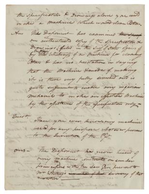 Lot #155 Eli Whitney Third-Person Autograph Manuscript Signed on Cotton Gin Patent Lawsuit - Image 2