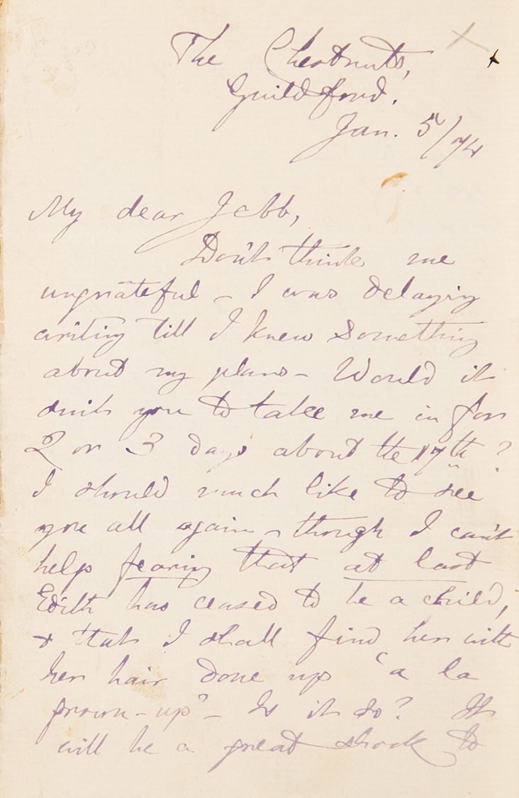 Lot #519 Charles L. Dodgson Autograph Letter Signed: Love to any daughters not too old
