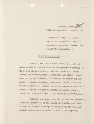 Lot #522 Ernest Hemingway Document Signed for The Sun Also Rises Motion Picture Rights - Image 1