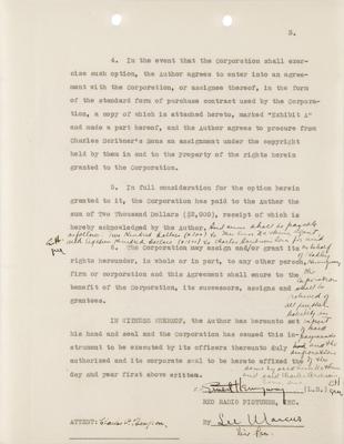 Lot #522 Ernest Hemingway Document Signed for The Sun Also Rises Motion Picture Rights - Image 3
