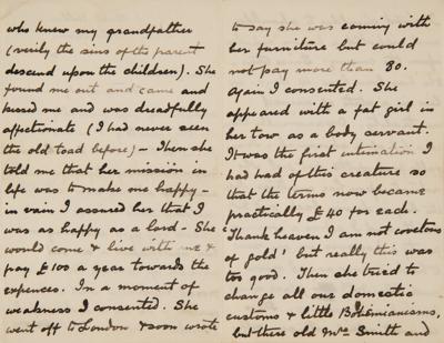 Lot #520 Arthur Conan Doyle Autograph Letter Signed on an Unwelcome Lodger: "She is the most selfish, stingy, self-opinionated, dissatisfied creature that ever lived" - Image 2