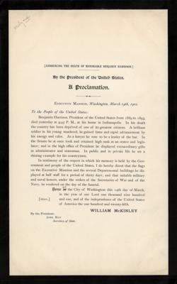 Lot #76 Six Months Before His Own Death, President William McKinley Announces the Passing of Benjamin Harrison, "formerly President of the United States" - Image 2