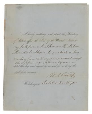 Lot #17 President U. S. Grant Seeks to Build a Mexican Canal on the Isthmus of Tehuantepec, an Atlantic-to-Pacific Transportation Route Predating the Panama Canal - Image 1