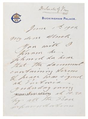 Lot #130 King Edward VII Autograph Letter Signed Announcing the End of the Second Boer War - Image 1