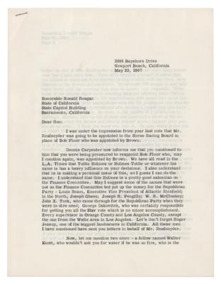 Lot #91 Ronald Reagan and John Wayne Autograph/Typed Letters Signed on Horse Racing Board Appointee - Image 7