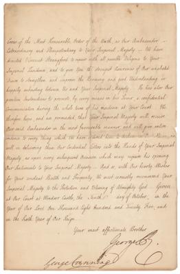 Lot #131 King George IV Letter Signed to Tsar Alexander I Announcing a New Diplomat - Image 1