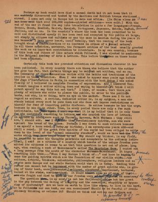Lot #566 Henry Miller Hand-Corrected Typed Draft of Letter to Supreme Court on Censorship of Tropic of Cancer - Image 2