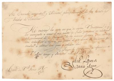 Lot #128 Antonio Lopez de Santa Anna Letter Signed about the 4th of July