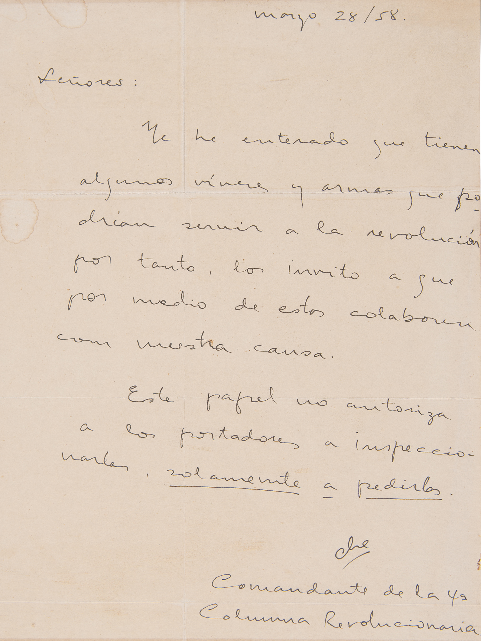 Lot #127 Che Guevara Autograph Letter Signed on Food and Arms for Cuban Revolution