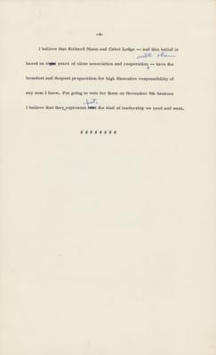 Lot #32 Dwight D. Eisenhower Hand-Corrected Speech as President for Nixon's Candidacy - Image 4