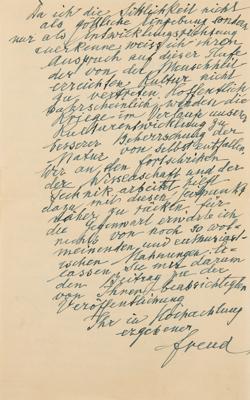 Lot #157 Sigmund Freud Autograph Letter Signed: "I am a pacifist" - Image 3