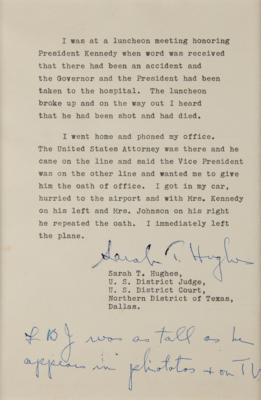 Lot #225 Kennedy Assassination: Sarah T. Hughes Signed Typed Statement - Image 2