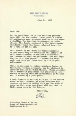 Lot #84 Richard Nixon Typed Letter Signed as President on Ending American Involvement in Vietnam