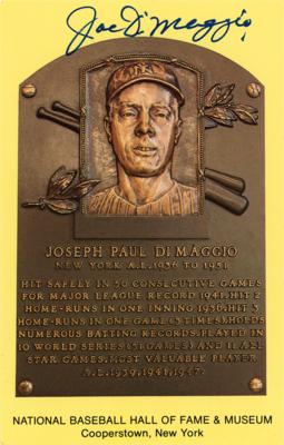 Lot #969 Joe DiMaggio Signed Hall of Fame Card