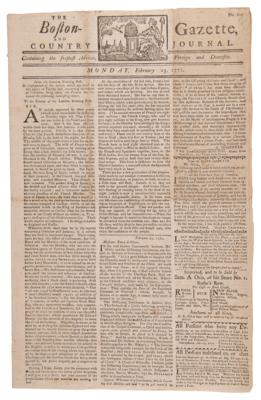 Lot #278 Paul Revere: Boston Gazette and Country