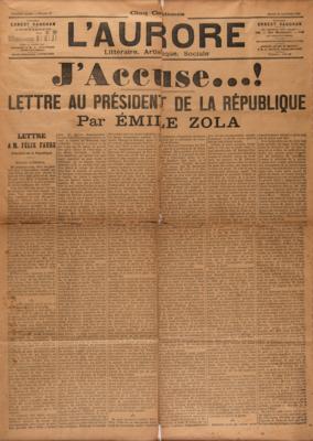 Lot #544 Emile Zola:  'J'Accuse...!' Original Printing in L’Aurore (January 13, 1898) - Image 1