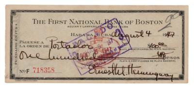 Lot #524 Ernest Hemingway Signed Check
