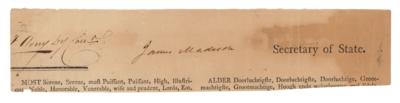 Lot #74 James Madison Signature as Secretary of