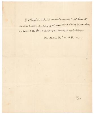 Lot #4 James Madison Third-Person Autograph Letter Signed on Yale College Address - Image 1