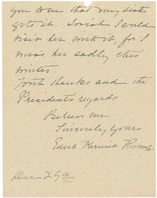 Lot #25 Theodore and Edith Roosevelt (2) Autograph Letters Signed on White House Letterhead - Image 2