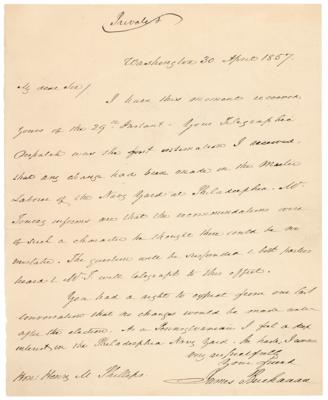 Lot #9 James Buchanan Autograph Letter Signed as President on Philadelphia Navy Yard